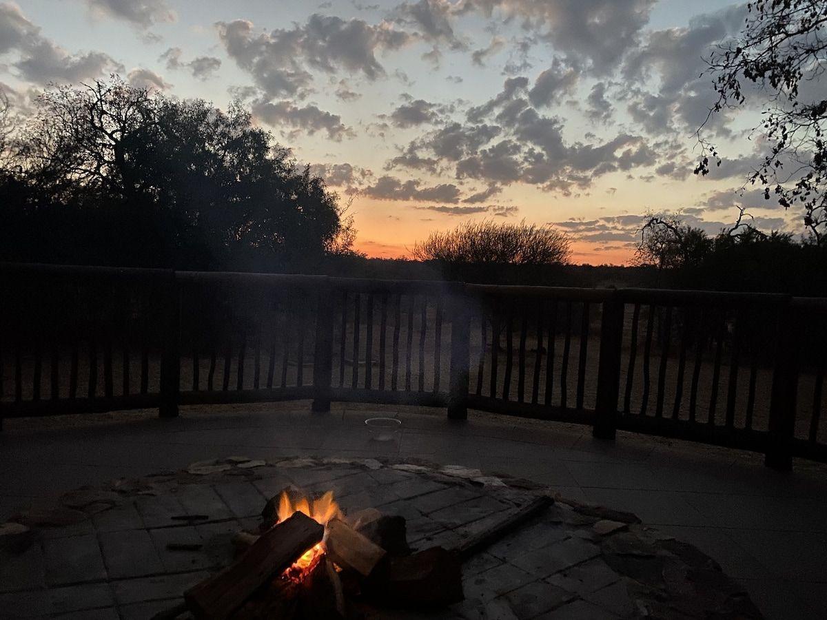 The fire pit deck at sunset